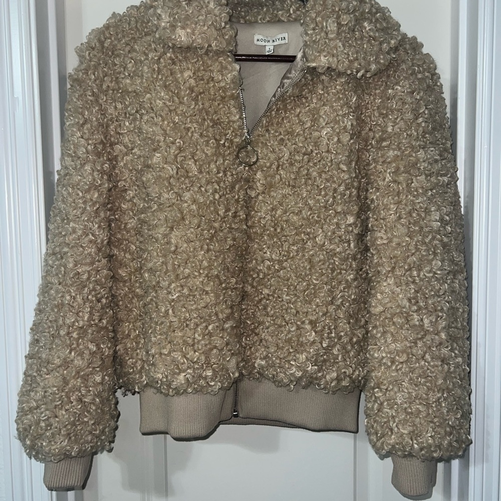 Moon River Tan Teddy Jacket Plush Cozy Style